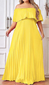 TRÄGERLOSES PLISSIERTES MAXIKLEID IN GELB